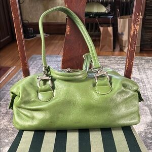 Donald J. Pliner Vibrant Green Leather Shoulder Bag with Silver Hardware
